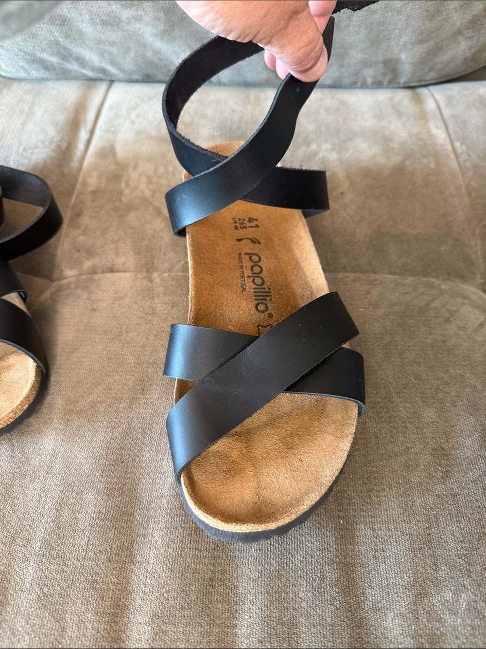 Birkenstock Black Leather Strappy Cork Wedge Sandals - Picture 9 of 9